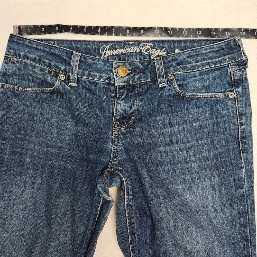 Y2K American Eagle 77 Straight Jeans Women 6L Low Rise Distressed Denim Fade - Picture 6 of 8